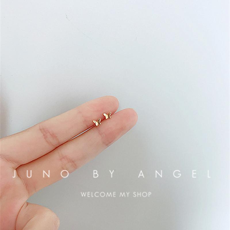 925 Silber Nadeln Gold Farbe Einfach Klein Schmetterling Steckerohrringe für Damen Hypoallergen Tägliches Tragen Ohr Mädchen Piercing Geschenke