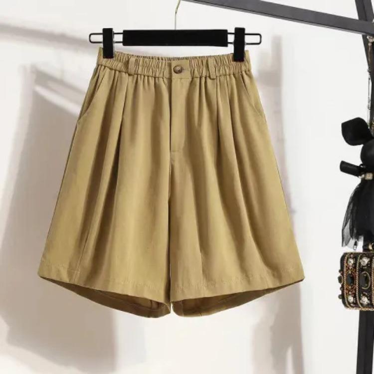 

Летние корейские шорты-кюлоты для женщин, эластичная талия, свободные, тонкие, большого размера, для похудения, повседневные спортивные шорты L хаки