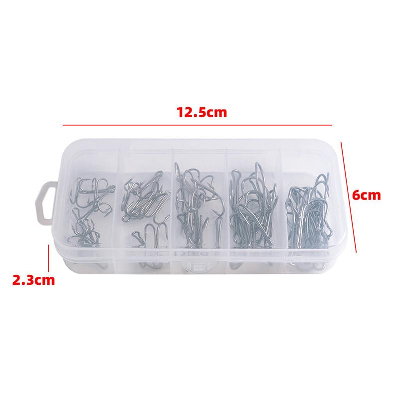 50Pcs/Box Mix Treble Fishing Hooks Kit Treble Hooks Fishhook For Artificial Hard Bait Bass Trout Saltwater Triple Fishing Hooks