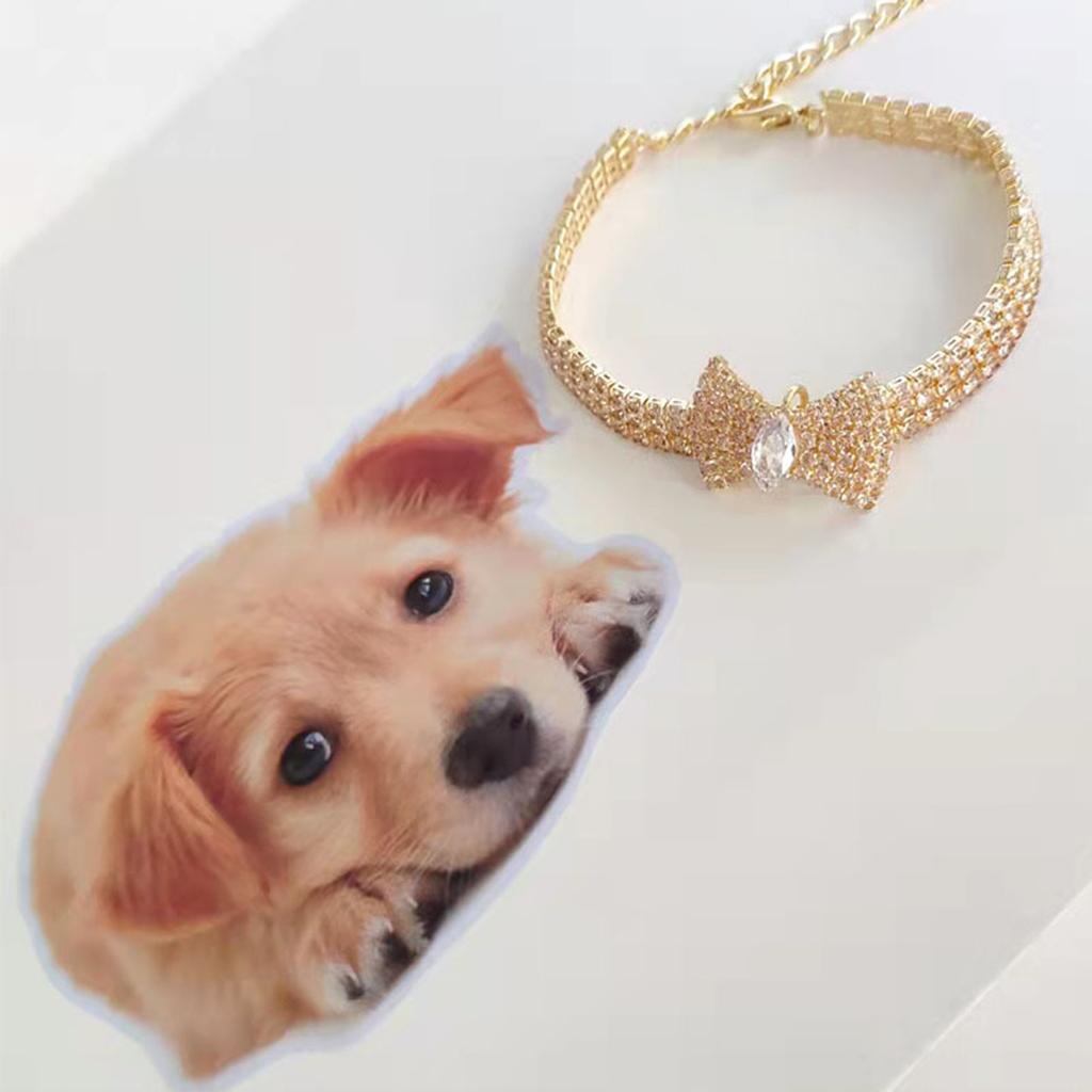 High-grade Dog Necklace Collar Fashion Jeweled Bow Puppy  Collar with Bling Rhinestone  Dogs Pet Supplies Accessories