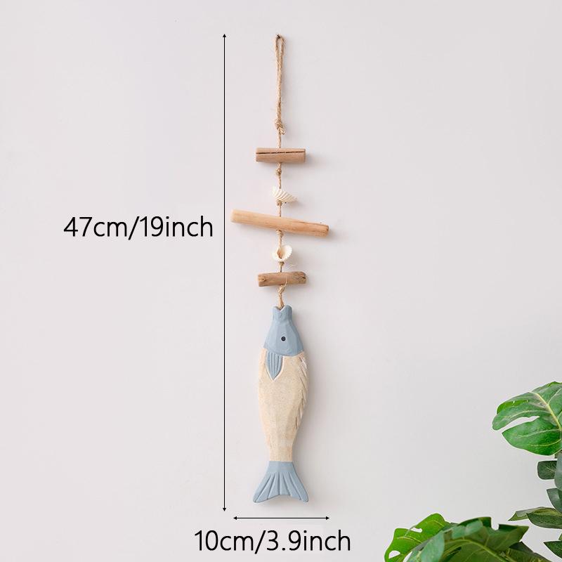 1pc Creative Mediterranean Fish Pendant Wood Carving Figurine Ocean Theme Accessories Shell Wall Hanging Home Decoration