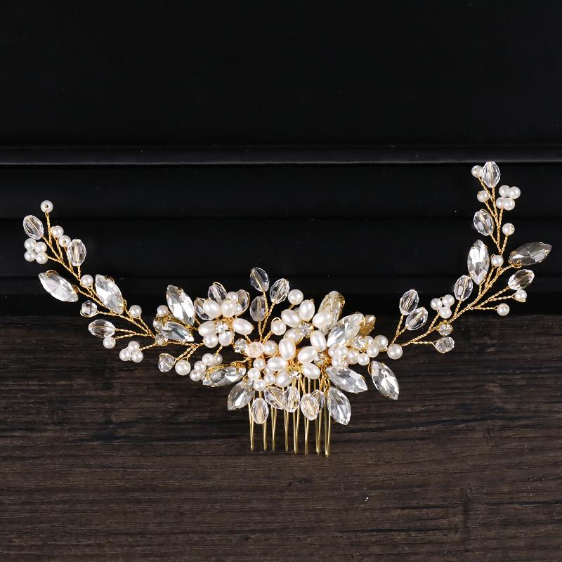 Trendiger goldener Perlenkristall Brauthaarkamm Haaraccessoires Hochzeit Braut Kopfschmuck Haarschmuck Braut Frauen Haarschmuck