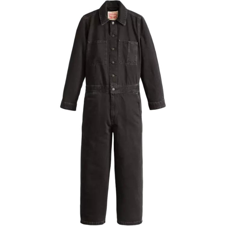 Levis Solid Color Pocket Button Long Sleeve Loose Jumpsuit Women jumpsuits Black A59300007
