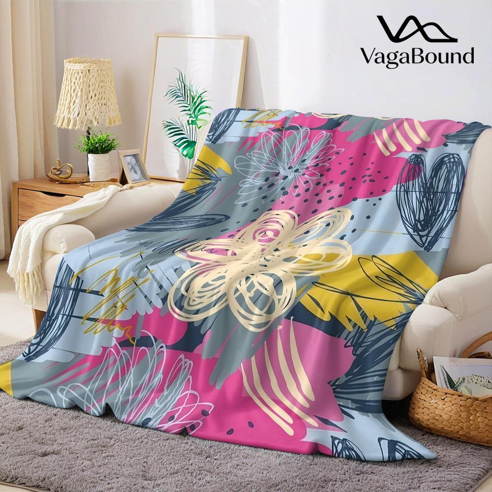 Abstract Floral Doodles Flannel Blanket Warm Soft Halloween Christmas Couch Warm Cozy Decorative Decor Gift For All Season