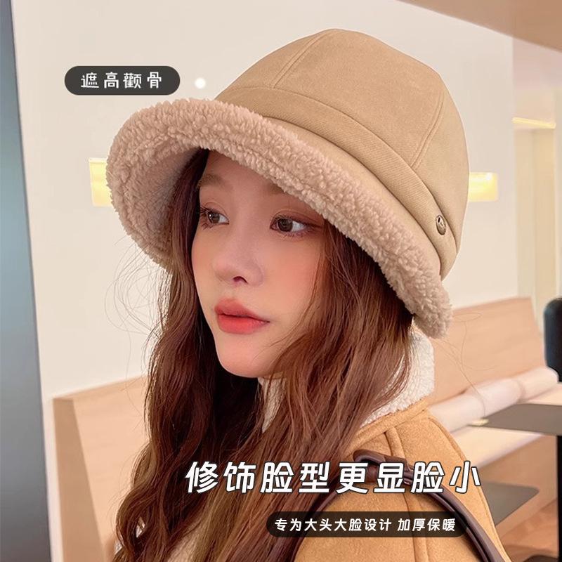 Warm Fisherman Hat for Women In Autumn and Winter, Hepburn Style, Fleece-lined, Octagonal Hat That Makes the Face Look Smaller, Versatile Plush Hat