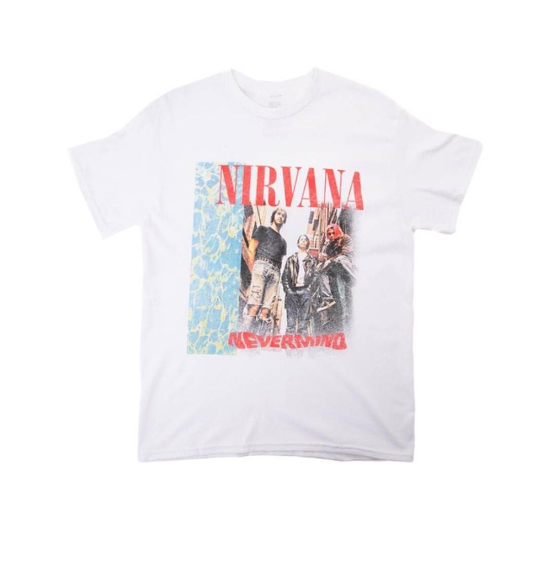 New Nirvana Nevermind Band Photo Mens Large Cobain Seattle Grunge White Tee S