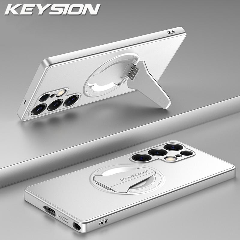 KEYSION Magnetic Phone Case for Samsung S26 Ultra 5G Metal Paint TPU+PC Upright Kickstand Shockproof Cover for Galaxy S26+ Plus