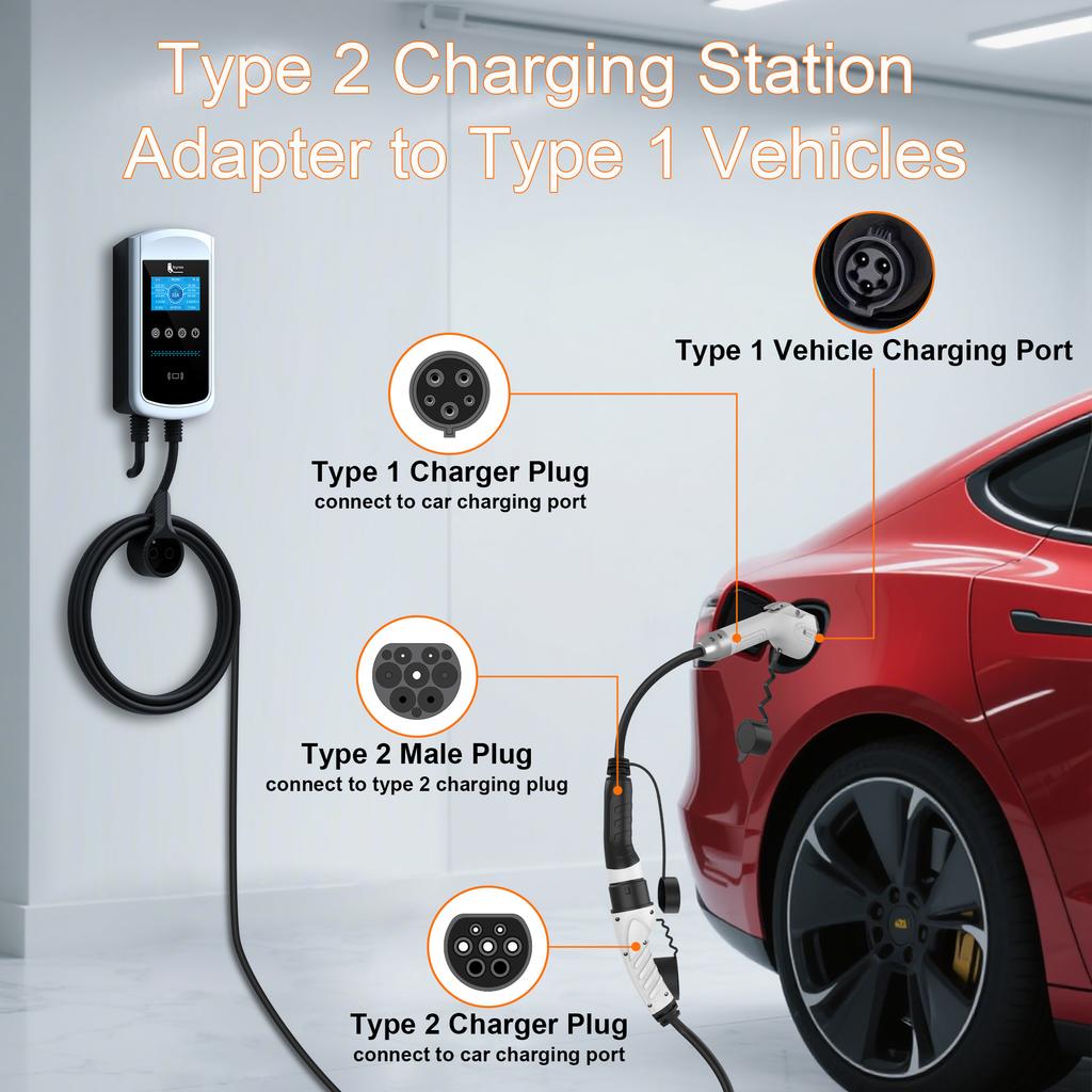 Feyree Car EVSE Charger Plug 16A 3.5kW 32A 7kW Type2 To Type1 J1772 Cord Charging Cable Adapter for EV Charging Station Electric
