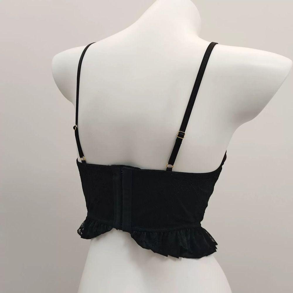 Spaghetti Strap Lace Up Vest Top Close-fitting Fishbone Vest Solid Color Sleeveless Crop Top Bar