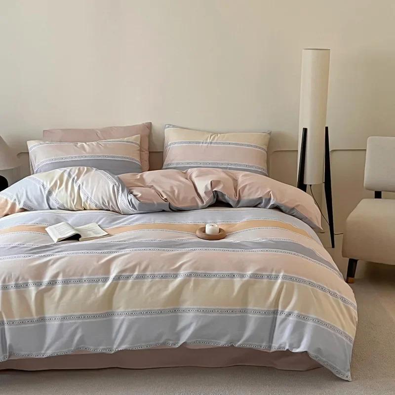 High Quality Grid Printed Flat Sheet Bedding Sets Light Luxury Cotton Soft Quilt Cover Single Double Bed Comfort Set for Adults