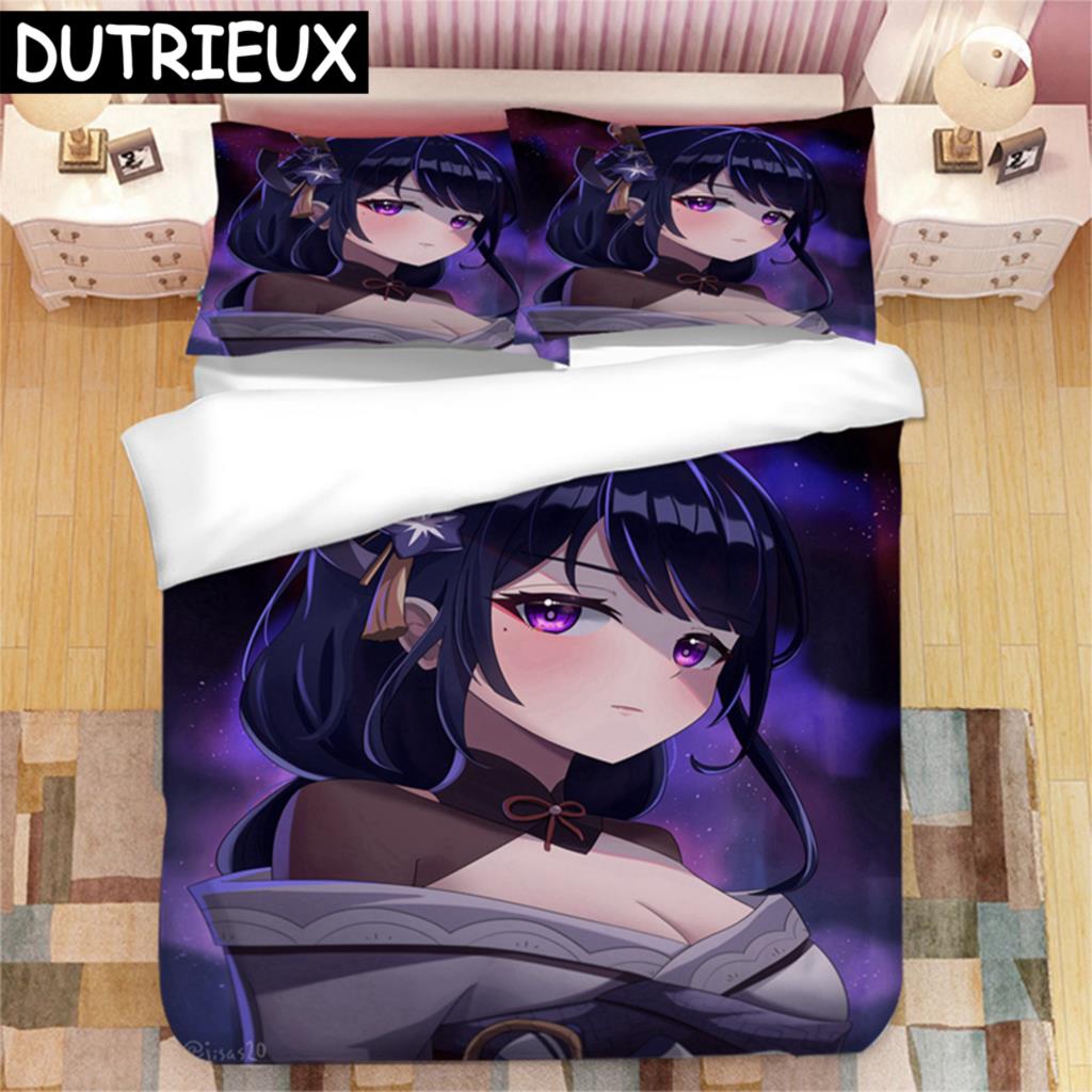 Genshin Impact Raiden Shogun 3D Printed Bedding Set Duvet Covers Pillowcases Comforter Bedding Set Bedclothes Duvet Cover