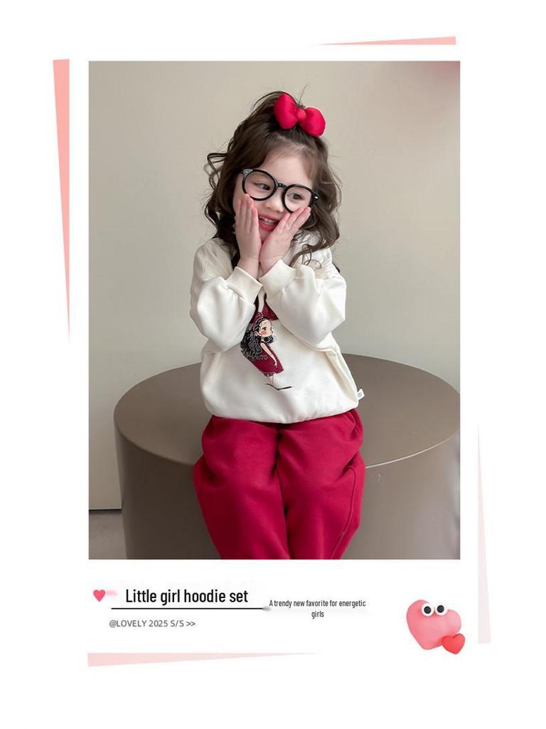 Girls' 2026 Spring-Autumn Korean Cartoon Print Fashion Set
