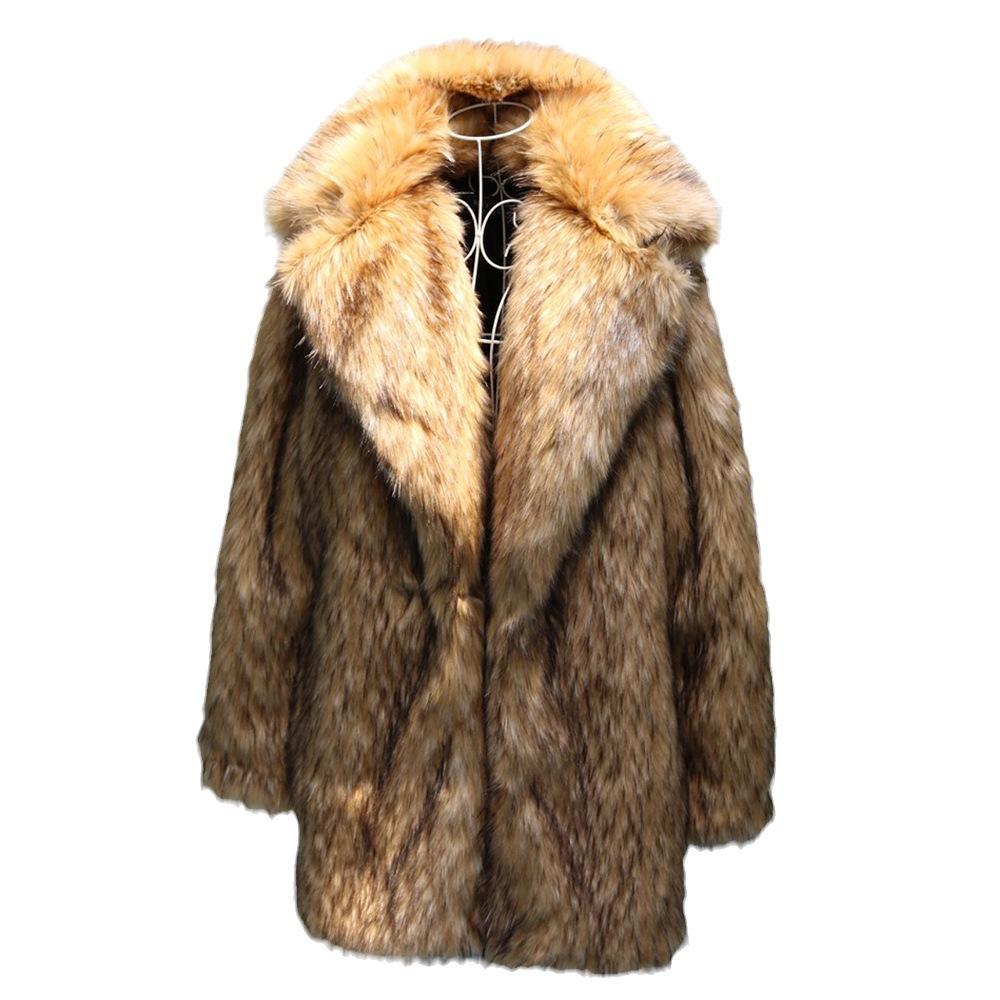 Men's Fur Jacket Imitation Raccoon Hair Long Coat Thickened Thermal Lapel Artificial Fur Jacket Casual Trench Coat