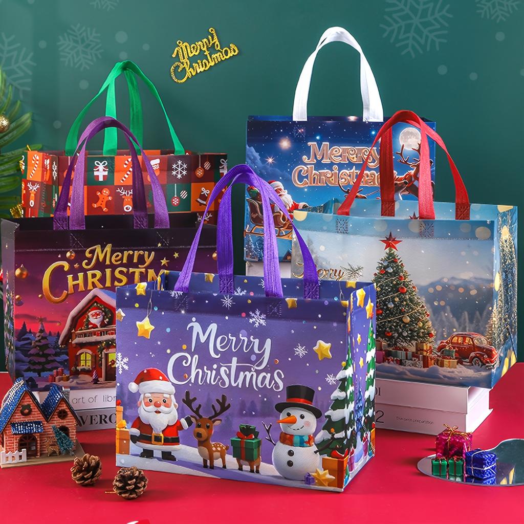 5pcs Large Christmas Gift Bags with Handles - Extra-Large Party Favor Bags- Reusable Santa, Snowman, Christmas Tree Designs