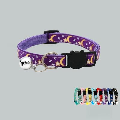 Haustierhalsband Katze Hund Goldfarbe Sterne und Mond Haustierhalsband mit Glocke Reflektierende Sicherheitsschnalle Haustierbedarf