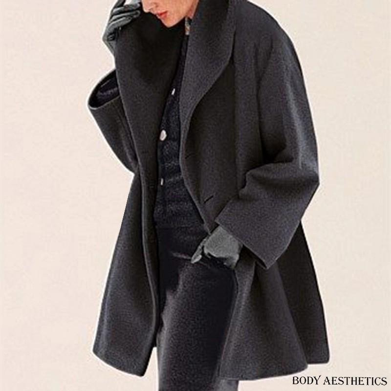 Womens Fashion Fall Winter Coat Loose Fit Round Neck Hooded Wool Blend Overcoat Multiple Colors