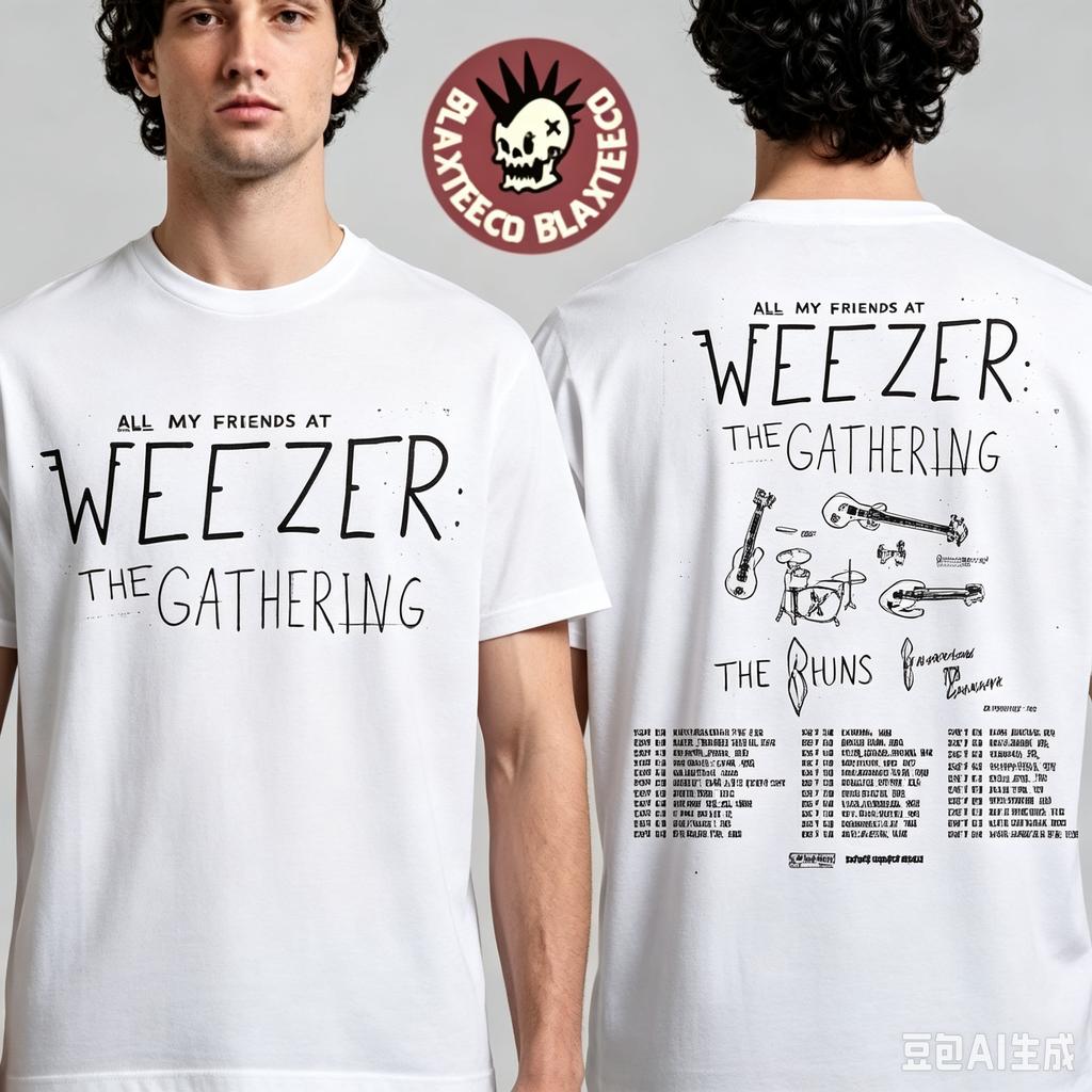 Weezer North American City Gathering Tour Doublesided Comfortable and Breathable Vintage Tshirt Gift for Music Fans