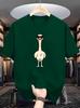 Unisex Navy Blue Crew Neck Tee Trendy Cartoon Cool Ostrich With Black Shades Simple Cute Bird Graphic Soft Cotton Casual Male Tops