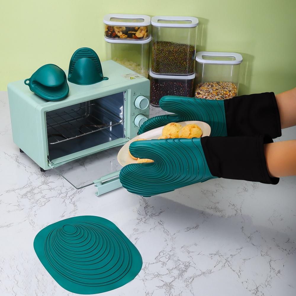 Silikon-Ofenhandschuhe zur Hitzedämmung, geeignet zum Kochen, Backen und Grillen, verlängertes Modell, BPA-frei, leicht zu reinigen, flexib