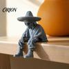 Spooky Aesthetic Office Ornaments 3D Printed Sitting Skeleton Shelf Sitter Figurine, Gothic Hat Desktop Modern Minimalist Statue Ornament, Trendy Home