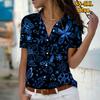 2025 Summer New Fashion Women's Plant Printed Short Sleeve V-neck Casual Button-down Shirt Top