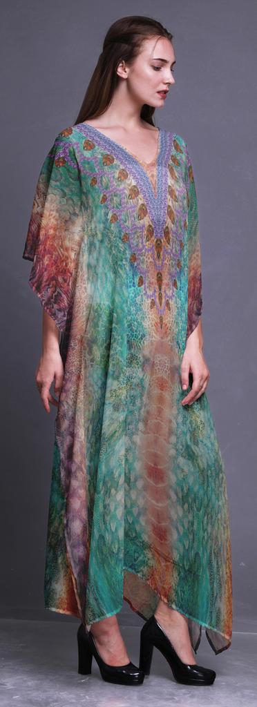 Phagun Leopard Animal Skin Womens Long Beach Kaftan Beachwear Bikini Coverup Maxi