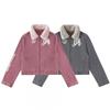 Unisex Retro Denim Jacket With Fleece Collar Print Patchwork Loose Fit Fall Outerwear Teens Adults