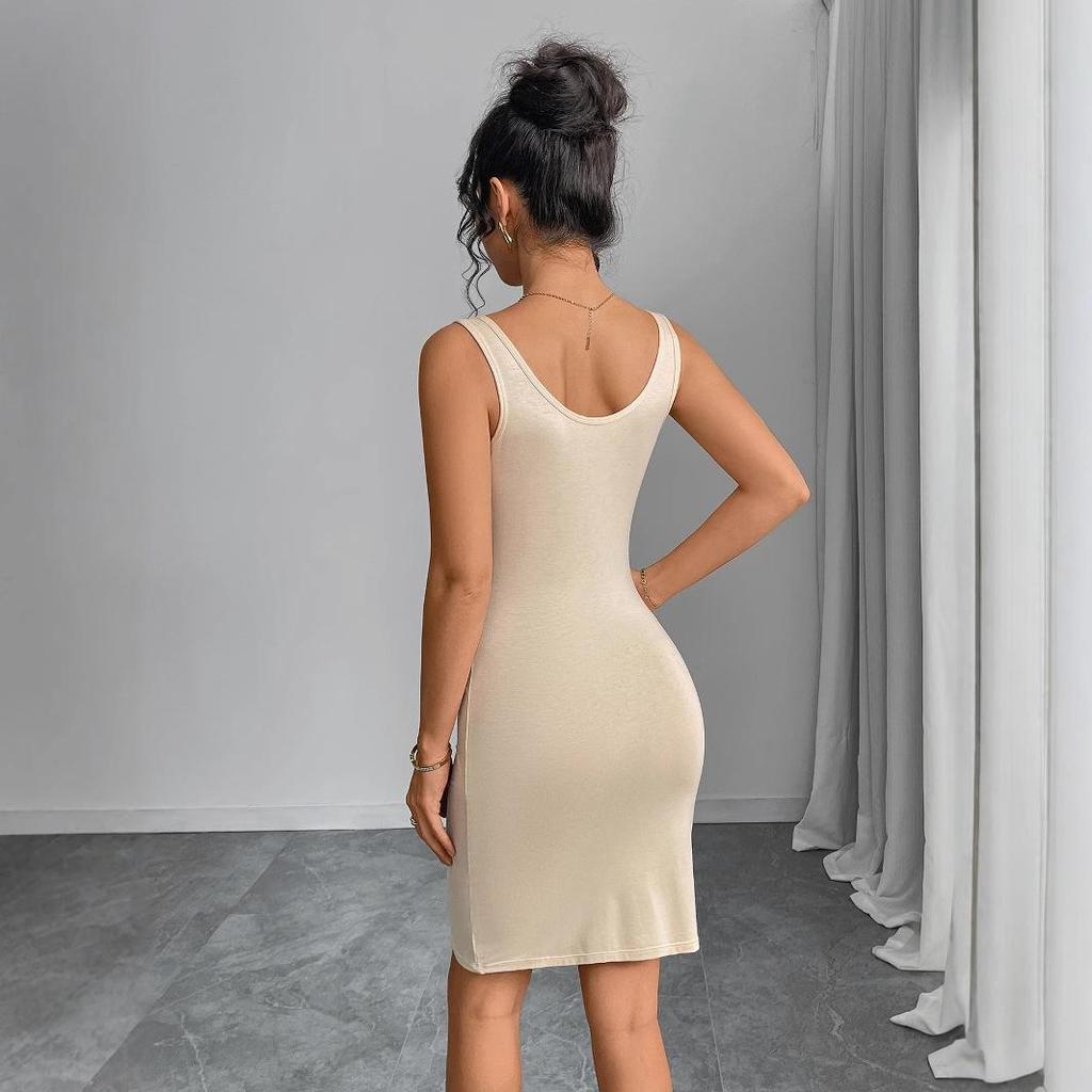 European & American Solid Color Spaghetti Strap Slimming Summer Dress