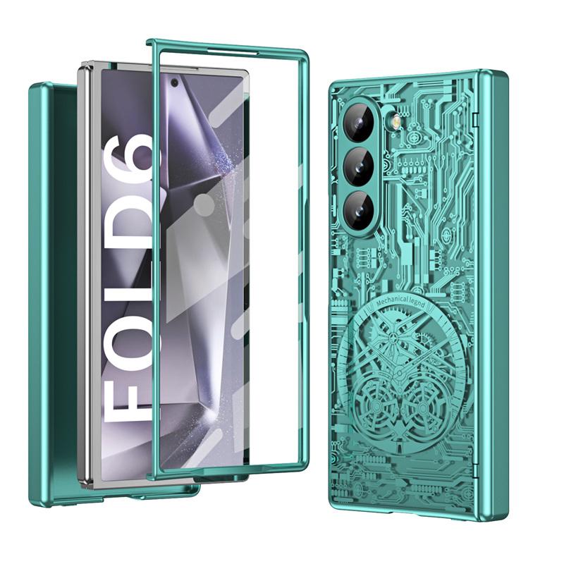 For Samsung Galaxy Z Fold8 Ultra 7 6 5 4 3 2 Mechanical Legend Plating PC Hinge Full Body Cover Rugged Case With Tempered Glass