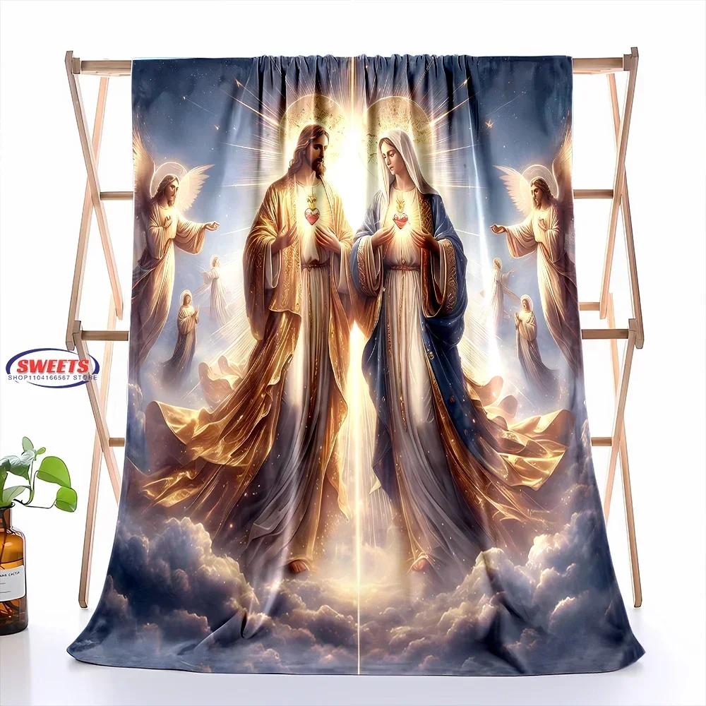 Coperta artistica in flanella della Vergine Maria misericordiosa, 6 taglie, per divano, ufficio, pisolino, per tutte le stagioni, lavabile in lavatrice