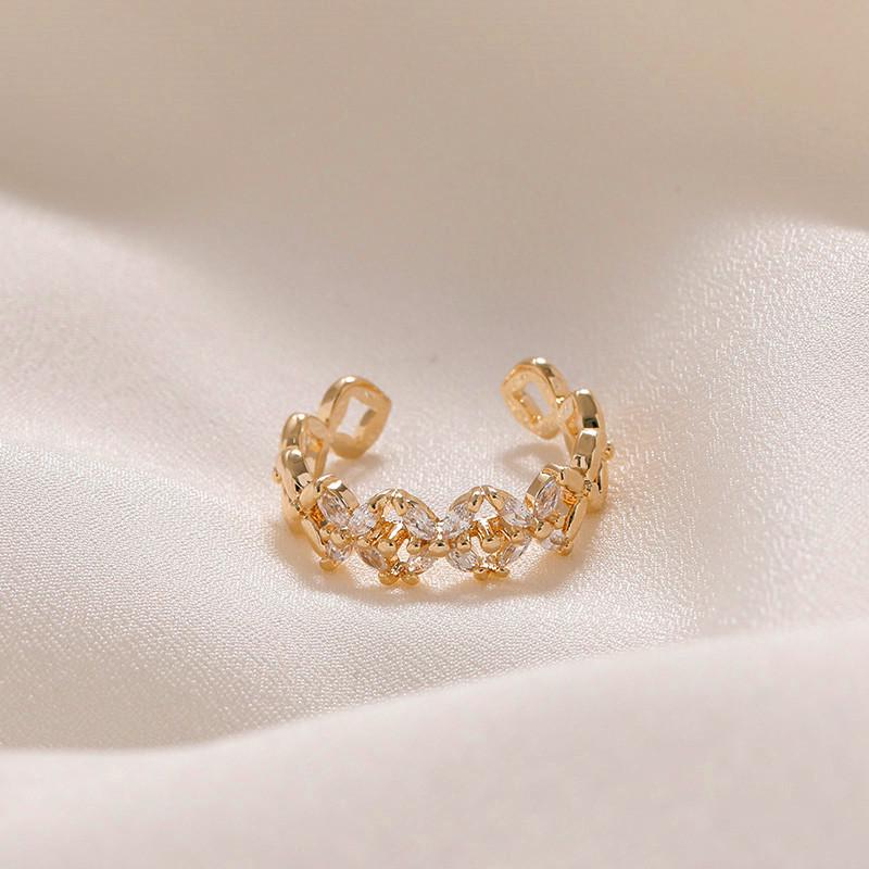 Women's Real Gold Plated Copper Zircon Inlaid Open Ring - Trendy Niche Design, Light Luxury, High-End Cold Style