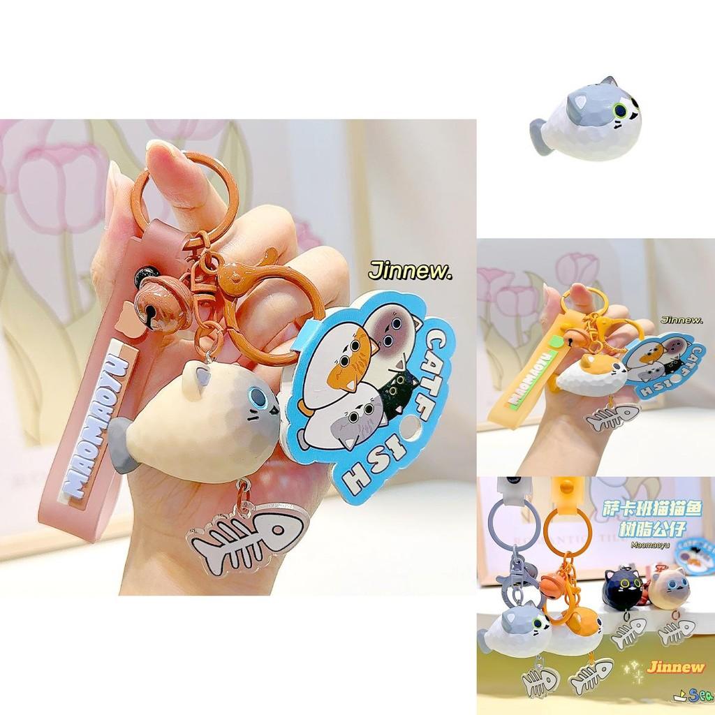 Charming Jiinnew Sakaban Cat Fish Resin Keychain Cute Collectible Doll Keyring