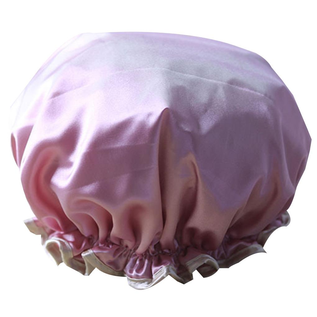 Waterproof Satin Shower Cap Elasticated Reusable Salon Hat Double Protector