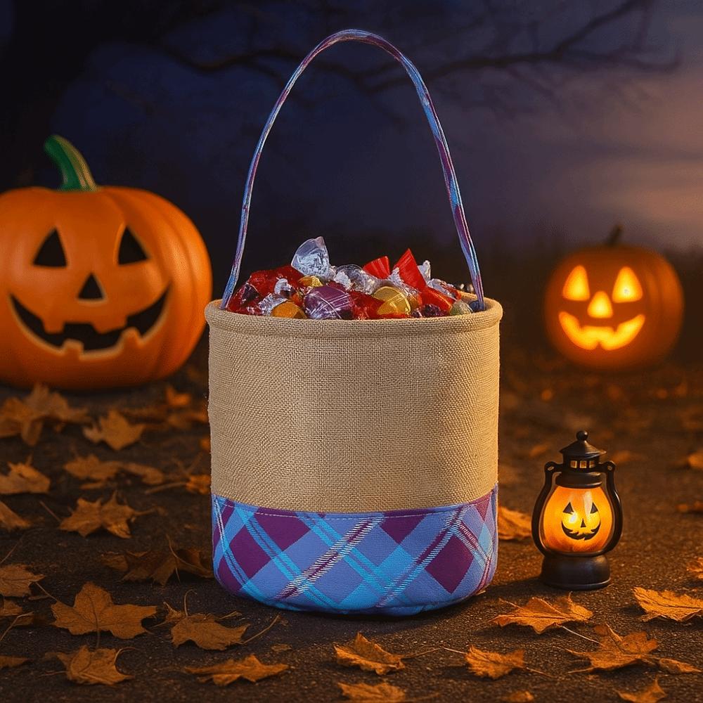 Decorative Ghost Imitation Basket Cartoon Linen Grid Basket Party Supplies