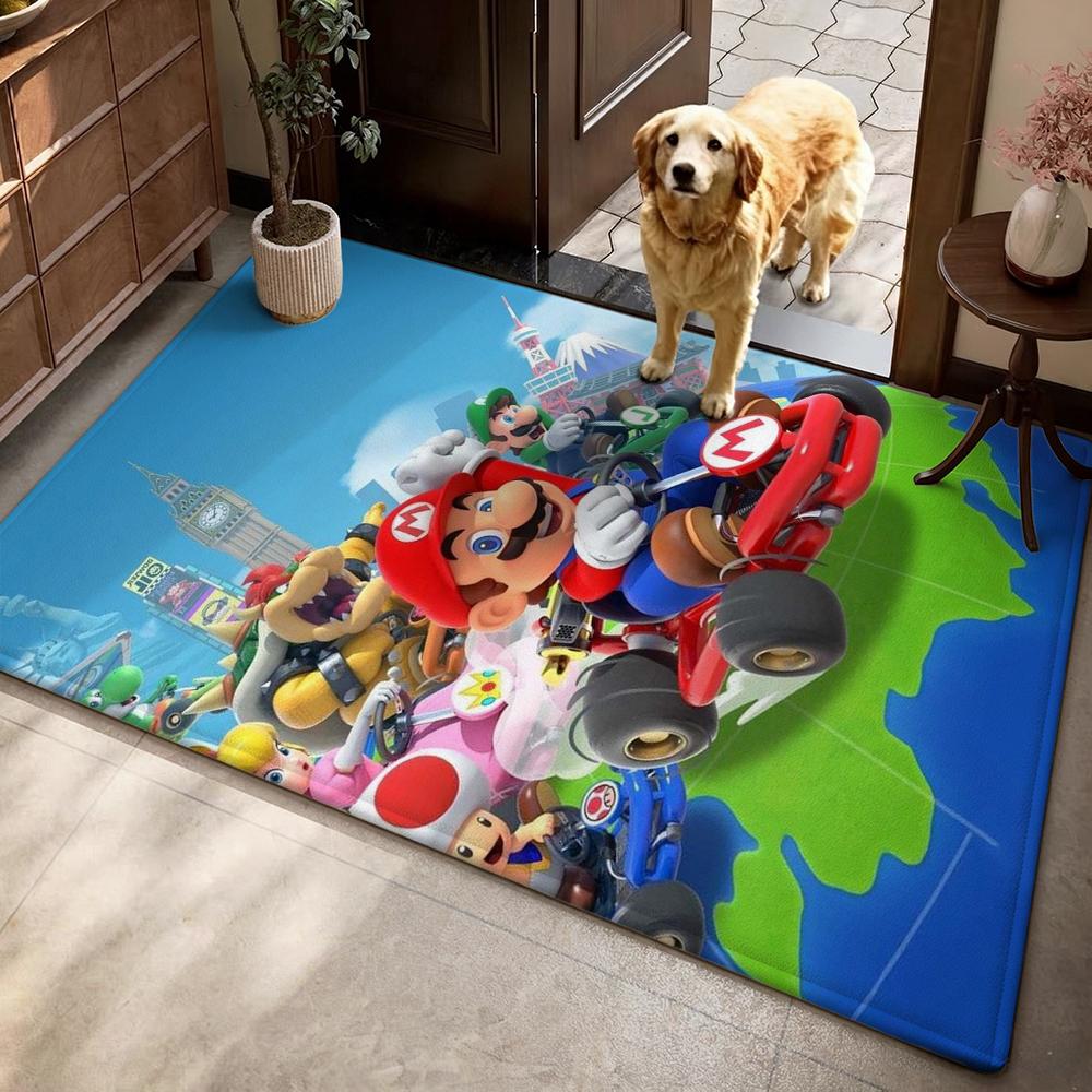 Mario Kart World Tour Theme Rug Allseason Carpet For Living Room Bedroom Office Home Decor Great Holiday Gift