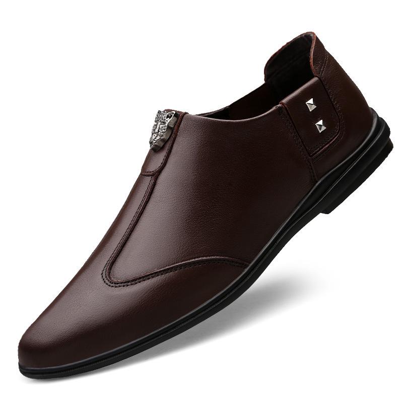 Men s Black Cowhide Slip-On Loafers - Breathable, Casual, Low-Heel 44 коричневый