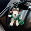 Plush Cartoon Chef Dog Keychain with Bow Tie – Cute Knitted Sweater Design Doll for Bags and Cars