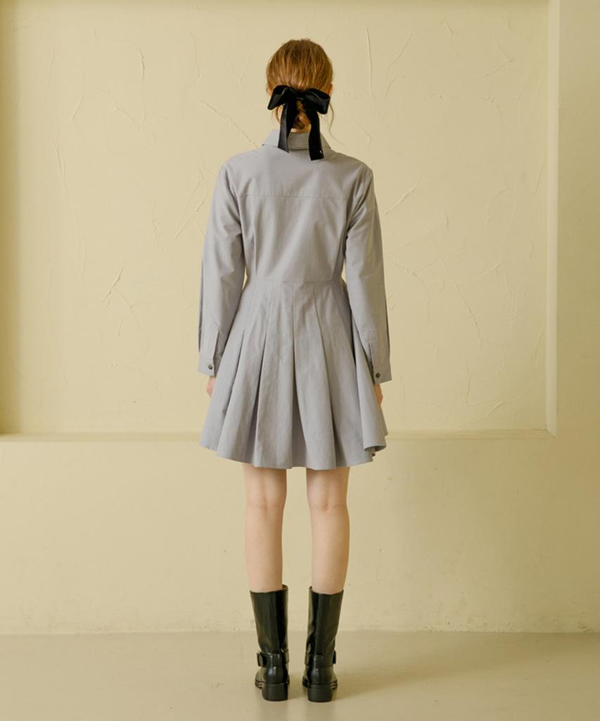 Eilubeu Open Collar Pleated Dress Aaqjdr101P