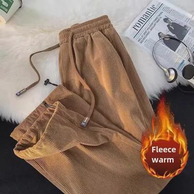 Calças Retrô Japonesas de Veludo Cotelê Masculinas - Calças Retas Largas Brancas para Outono e Inverno
