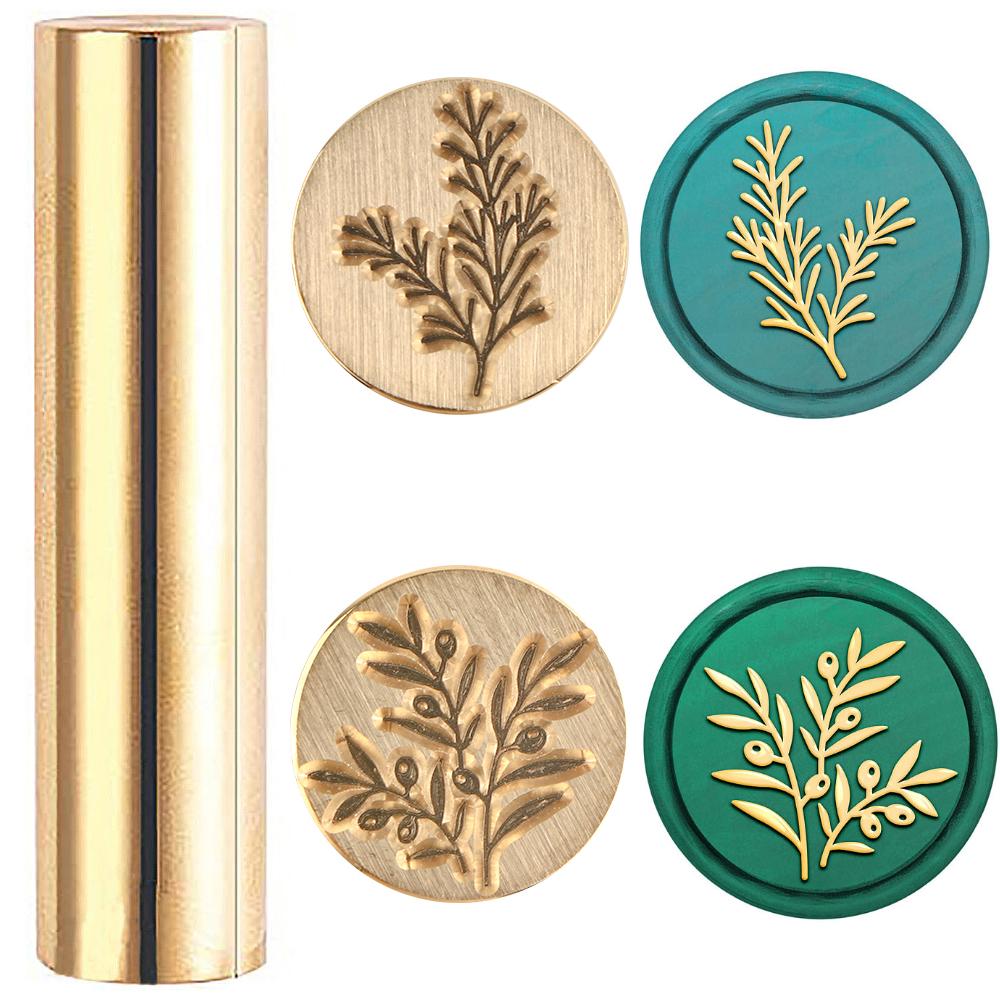 

1pc 2 Sides Wax Seal Stamp Olive Leaf Rosemary Brass Column Mini Brass Gun Sealing Wax Stamps 15mm Wax Seal Column for Envelope