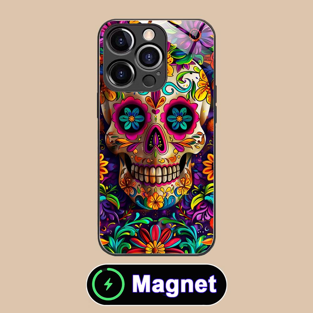

Day of the Dead Glass MagSafe Mobile Phone Case for iPhone 17 16 15 14 13 12 11 Air Pro Max Plus Mini Colorful Cover iPhone 11 Pro Max