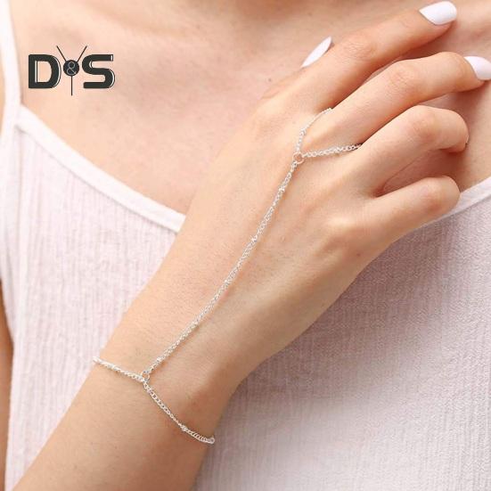 Dámský náramek Prsten Integrovaný slitinový Retro řetízkový náramek Prsten s dutým řetízkem Prsten otrocký náramek Boho Beach Jewelry Dárek