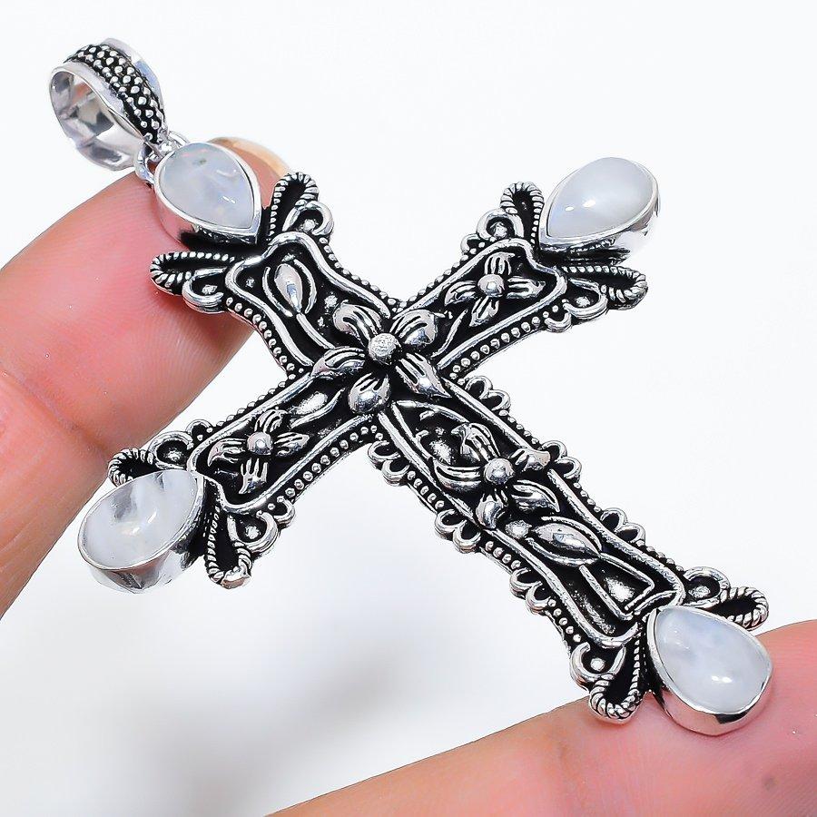 

Крест Радужный Лунный Камень Драгоценный Камень Ручной Работы Этнические Ювелирные Изделия Кулон 2,96 VR-3628