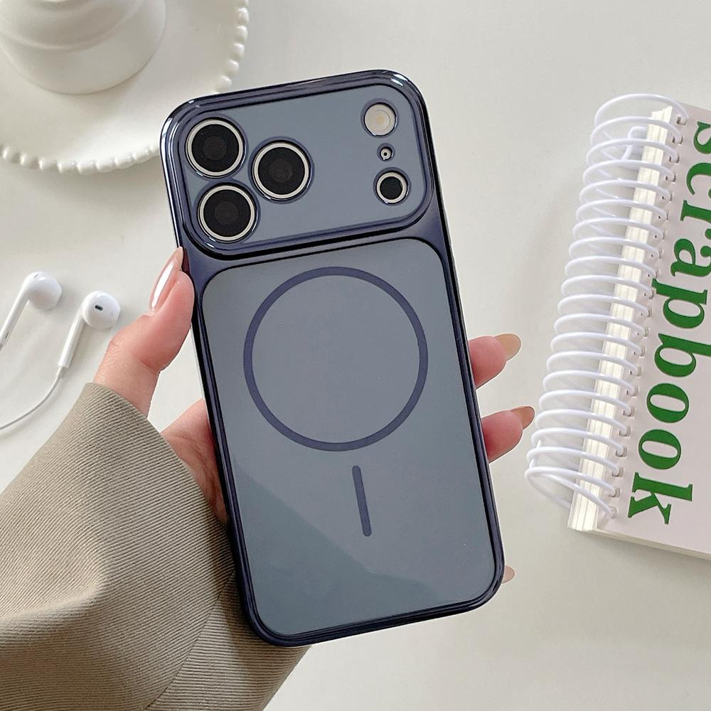 For Magsafe Plating Magnetic Phone Case For iPhone 17 16 15 14 13 Pro Max Solid Color Shockproof Glossy Hard Cover Funda