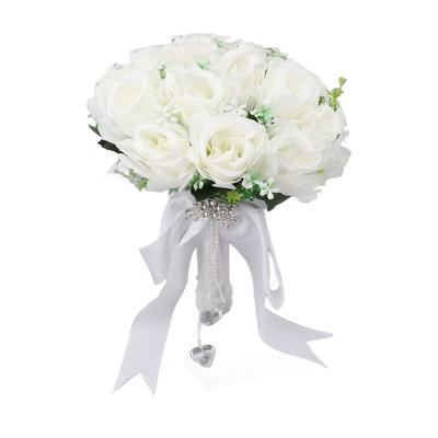 Wedding Bouquet White Bridal Bouquet Artificial Flowers Fake Pearl Crystal Hand Bouquet for Wedding
