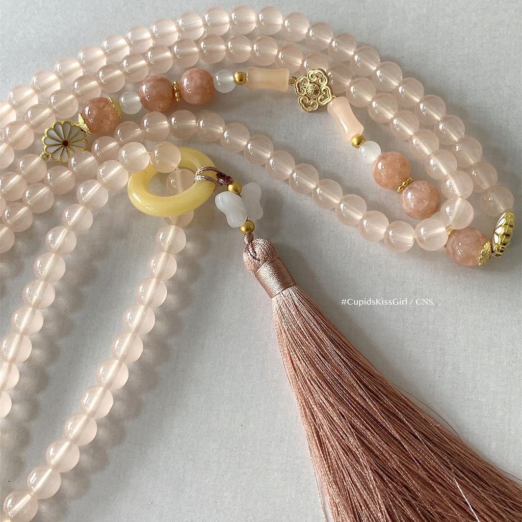 National Style Meat Lotus Root Pink Beaded Fringed Necklace New Chinese High-end Long Messenger Chain Sweater Chain with Accessories