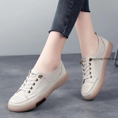 Äkta Läder Kvinnor Jogging Casual Skor Ko Läder Mjuk Sula Slip-on Platta Loafers Dammode Sneakers Andningsbara Promenadskor