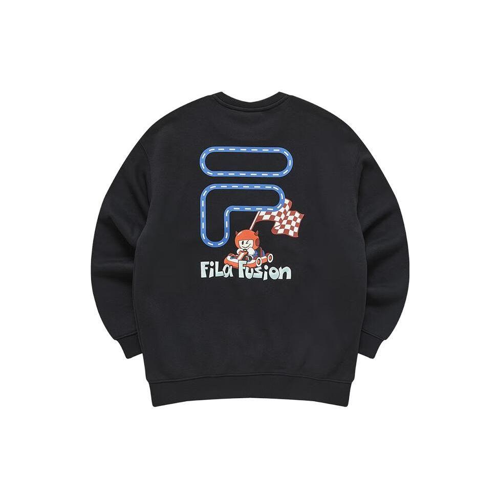 Fila Fusion Fob Series Letter Round Neck Fleece Pullover Sweatshirt Unisex sweatshirt Black T11U343205FBK