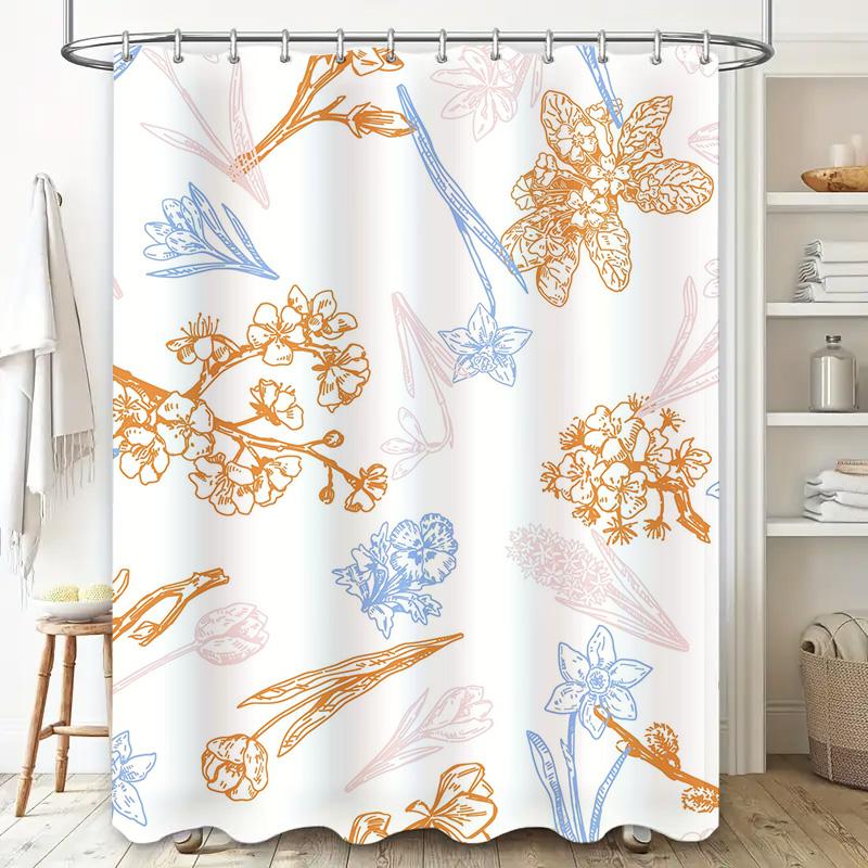 Bathroom Shower Curtain Floral Decorative Pattern Waterproof Fabric Home Decoration for Bathrooms Orange Blue White Size70 X 183
