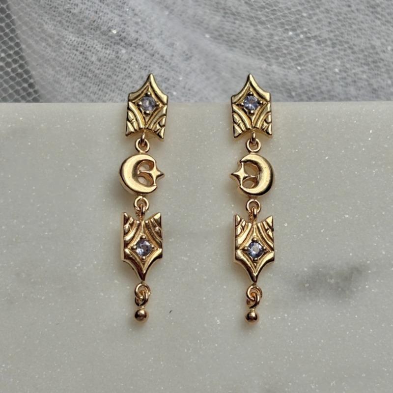 

Gold Color Patterned Irregular Star and Moon Earrings Pendant Set with Sparkling Zircon Women s Wedding Party Zircon